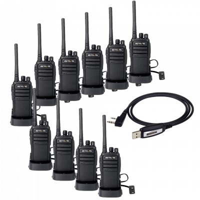 10Pack Retevis RT21 FRS 2W FCC License Free School Walkie Talkie 16CH UHF VOX Scan fixed antenna Two Way Radio+Programming Cable