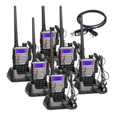 6pack Retevis RT5RV 5W walkie talkie FM Two Way Radio transceiver 128CH VHF/UHF136-174/400-520 MHz+Earpiece+Programming Cable